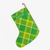 Monogram groen en geel plaid kleine kerstsok (Achterkant (Hangend))
