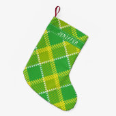 Monogram groen en geel plaid kleine kerstsok (Voorkant (Hangend))