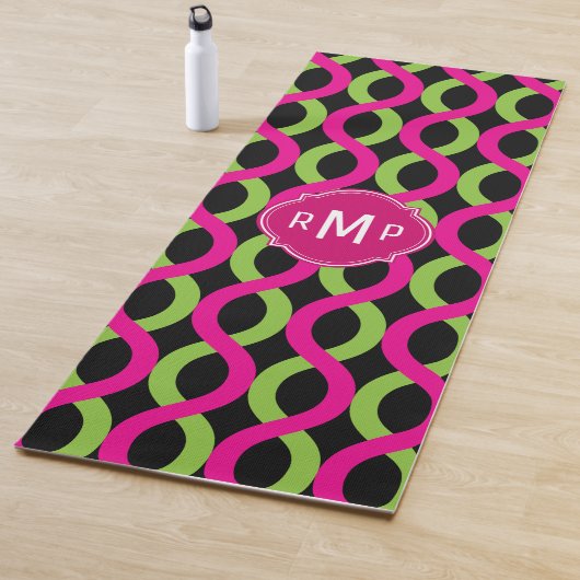 Monogram Groen en Roze Golven Patroon Yogamat (In situ)