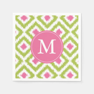 Monogram Groen en Roze Ikat Diamanten Patroon Servet
