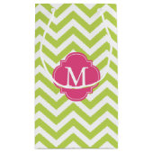 Monogram groen en warm roze Zigzag Patroon Klein Cadeauzakje (Achterkant)