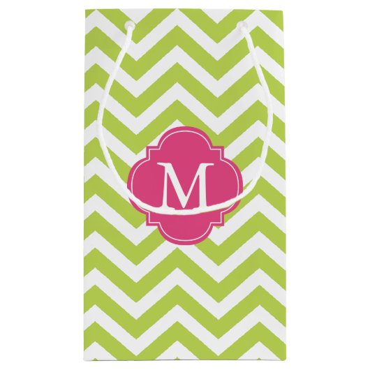 Monogram groen en warm roze Zigzag Patroon Klein Cadeauzakje (Achterkant)