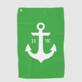 Monogram groen en wit anker golfhanddoek (Voorkant)