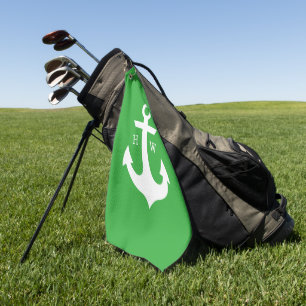 Monogram groen en wit anker golfhanddoek