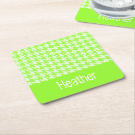Monogram groen en wit houndstooth patroon kartonnen onderzetters