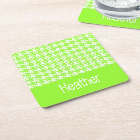 Monogram groen en wit houndstooth patroon kartonnen onderzetters (Schuin)