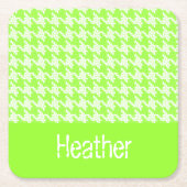 Monogram groen en wit houndstooth patroon kartonnen onderzetters (Voorkant)