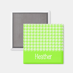 Monogram groen en wit houndstooth patroon magneet
