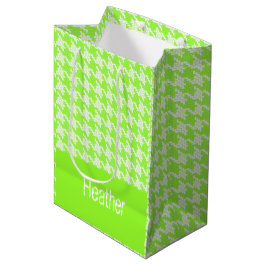 Monogram groen en wit houndstooth patroon medium cadeauzakje