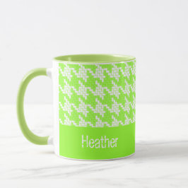 Monogram groen en wit houndstooth patroon mok