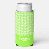 Monogram groen en wit houndstooth patroon seltzer blikjeskoeler (Seltzer Voorkant)