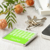 Monogram groen en wit houndstooth patroon sleutelhanger (Zijkant)