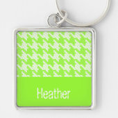 Monogram groen en wit houndstooth patroon sleutelhanger (Voorkant)