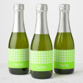 Monogram groen en wit houndstooth patroon sparkling wijnetiket (Flessen)