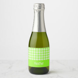 Monogram groen en wit houndstooth patroon sparkling wijnetiket