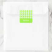 Monogram groen en wit houndstooth patroon vierkante sticker (Tas)