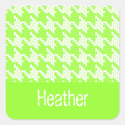 Monogram groen en wit houndstooth patroon vierkante sticker (Voorkant)