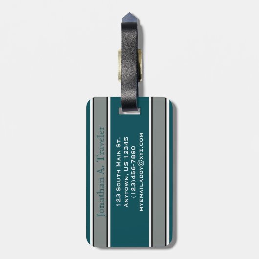 Monogram Groen en Zilversport Stripes Bagagelabel (Achterkant verticaal)