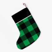 Monogram Groen en Zwart Buffel Plaid Personalisere Kleine Kerstsok (Achterkant (Hangend))