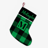 Monogram Groen en Zwart Buffel Plaid Personalisere Kleine Kerstsok (Voorkant (Hangend))