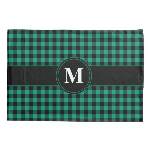 Monogram groen en zwart Gingham Pattern Kussensloop (Achterkant)
