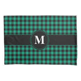 Monogram groen en zwart Gingham Pattern Kussensloop