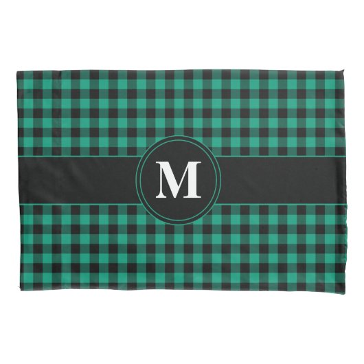 Monogram groen en zwart Gingham Pattern Kussensloop (Voorkant)