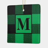 Monogram Groen en Zwarte Buffalo met kerstmis Keramisch Ornament (Links)