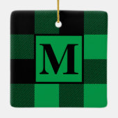 Monogram Groen en Zwarte Buffalo met kerstmis Keramisch Ornament (Achterkant)
