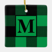 Monogram Groen en Zwarte Buffalo met kerstmis Keramisch Ornament (Voorkant)