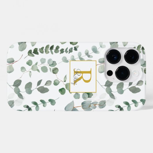 Monogram groen eucalyptuspatroon Case-Mate iPhone case (Achterkant (horizontaal))