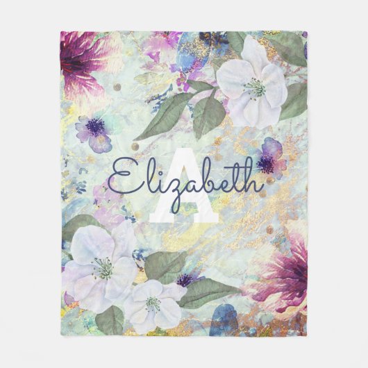 Monogram groen floraal  waterverf script fleece deken (Voorkant)