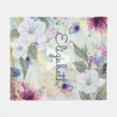 Monogram groen floraal  waterverf script fleece deken (Voorkant (Horizontaal))