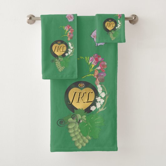 Monogram Groen Fruit en Bloem Bad Handdoek (Insitu)