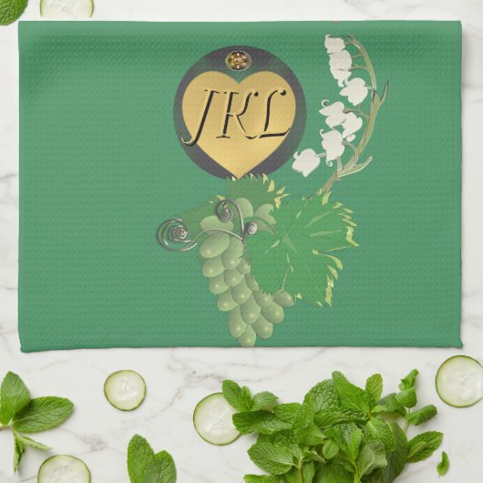 Monogram groen fruit en bloemen theedoek (Gevouwen)