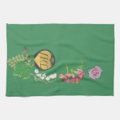 Monogram groen fruit en bloemen theedoek (Horizontaal)