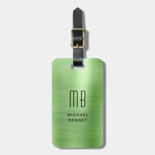 Monogram Groen geborsteld metaal Bagagelabel (Voorkant verticaal)