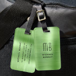 Monogram Groen geborsteld metaal Bagagelabel<br><div class="desc">Gepersonaliseerd Monogram Groen Faux geborsteld Metaalachtig Bagagelabel.</div>
