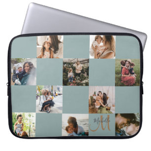 Monogram Groen Goud Fotocollage Laptop Sleeve