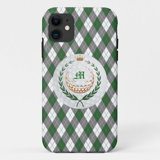 Monogram Groen, Grijs Argyle iPhone 5 Hoesje (Achterkant)