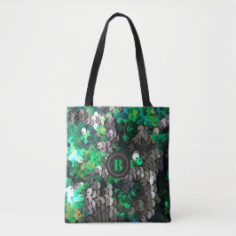 Monogram groen grijs glitter pailletten glanzende  tote bag
