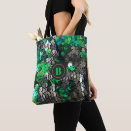 Monogram groen grijs glitter pailletten glanzende  tote bag