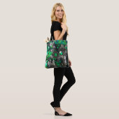 Monogram groen grijs glitter pailletten glanzende tote bag (Op model)