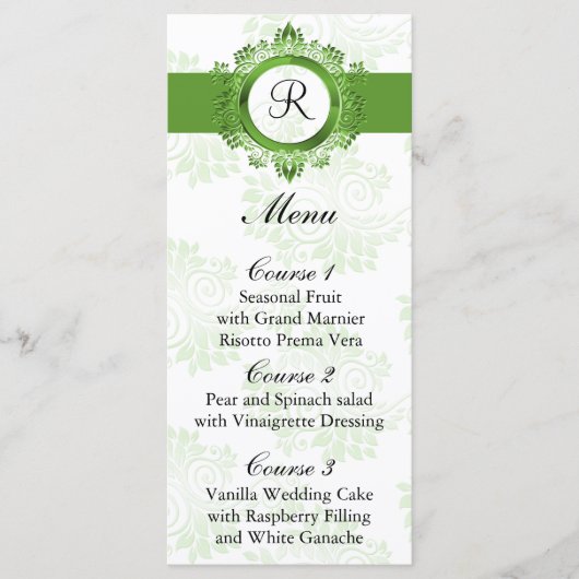 Monogram Groen Huwelijksmenu Menu (Voorkant)