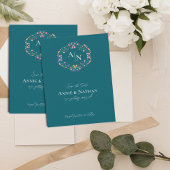Monogram Groen Intrinsieke Floral Lijst Wedding Aankondiging