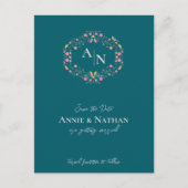 Monogram Groen Intrinsieke Floral Lijst Wedding Aankondigingskaart (Voorkant)