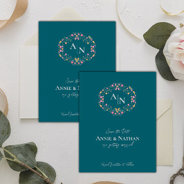 Monogram Groen Intrinsieke Floral Lijst Wedding Aankondigingskaart