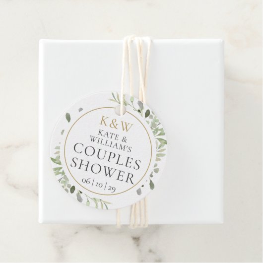 Monogram groen koppels bruiloft douche bedankjes labels (In situ)