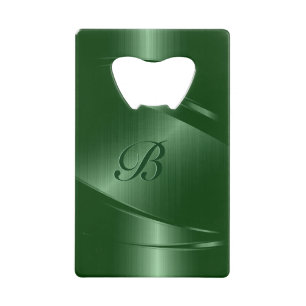 Monogram groen metaal geometrisch ontwerp creditkaart flessenopener