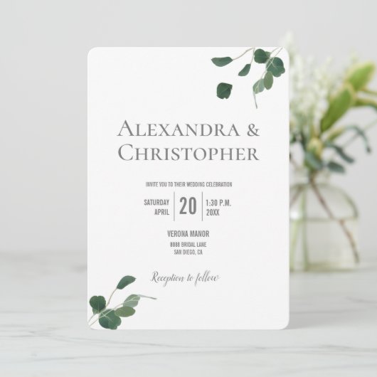 Monogram Groen Moderne Eucalyptus bladeren botanis Kaart (Staand voorkant)